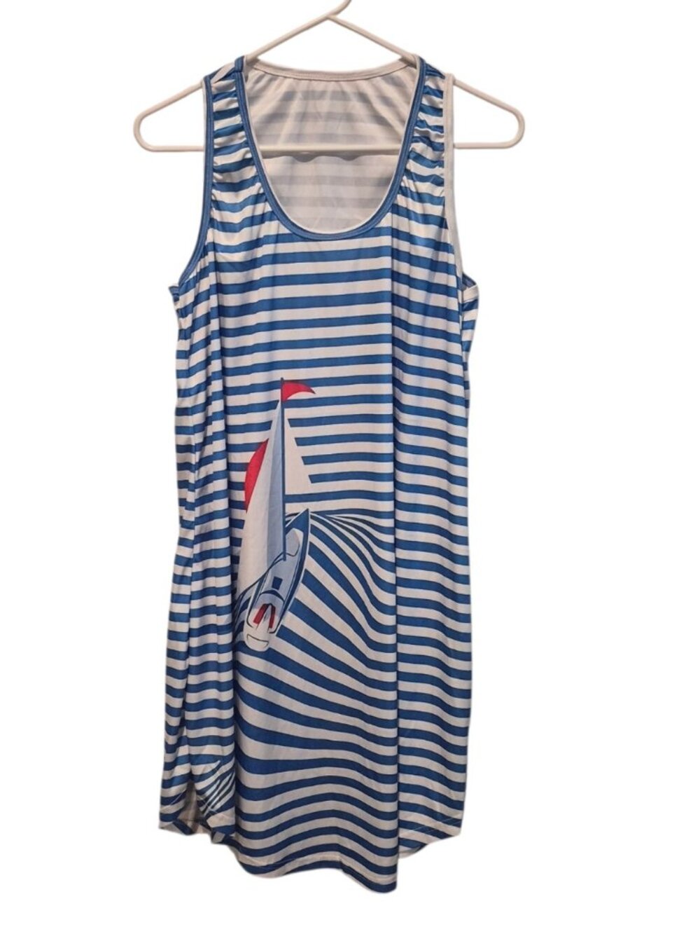 Women's Stripe Sailboat Print Pool Side Beach Swim Cover-up Dress Size XL